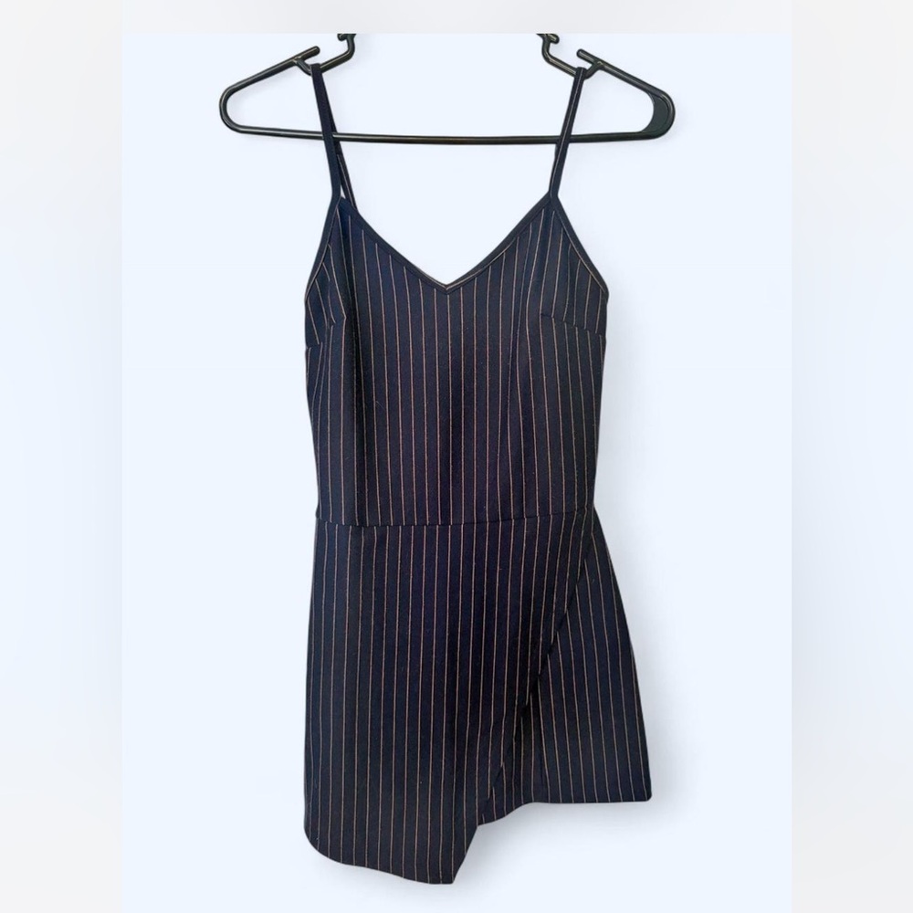 Popular Basics Gold and Navy pinstripe romper